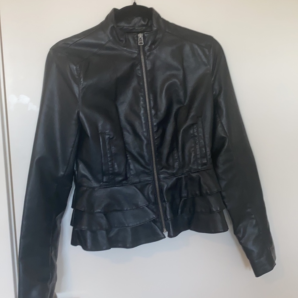 Bagatelle Faux Leather Jacket w/ Ruffle